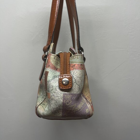 Vintage Fossil Leather Purse Bag Shoulder Travel Map Postcard Paris 1954 - Picture 4 of 16